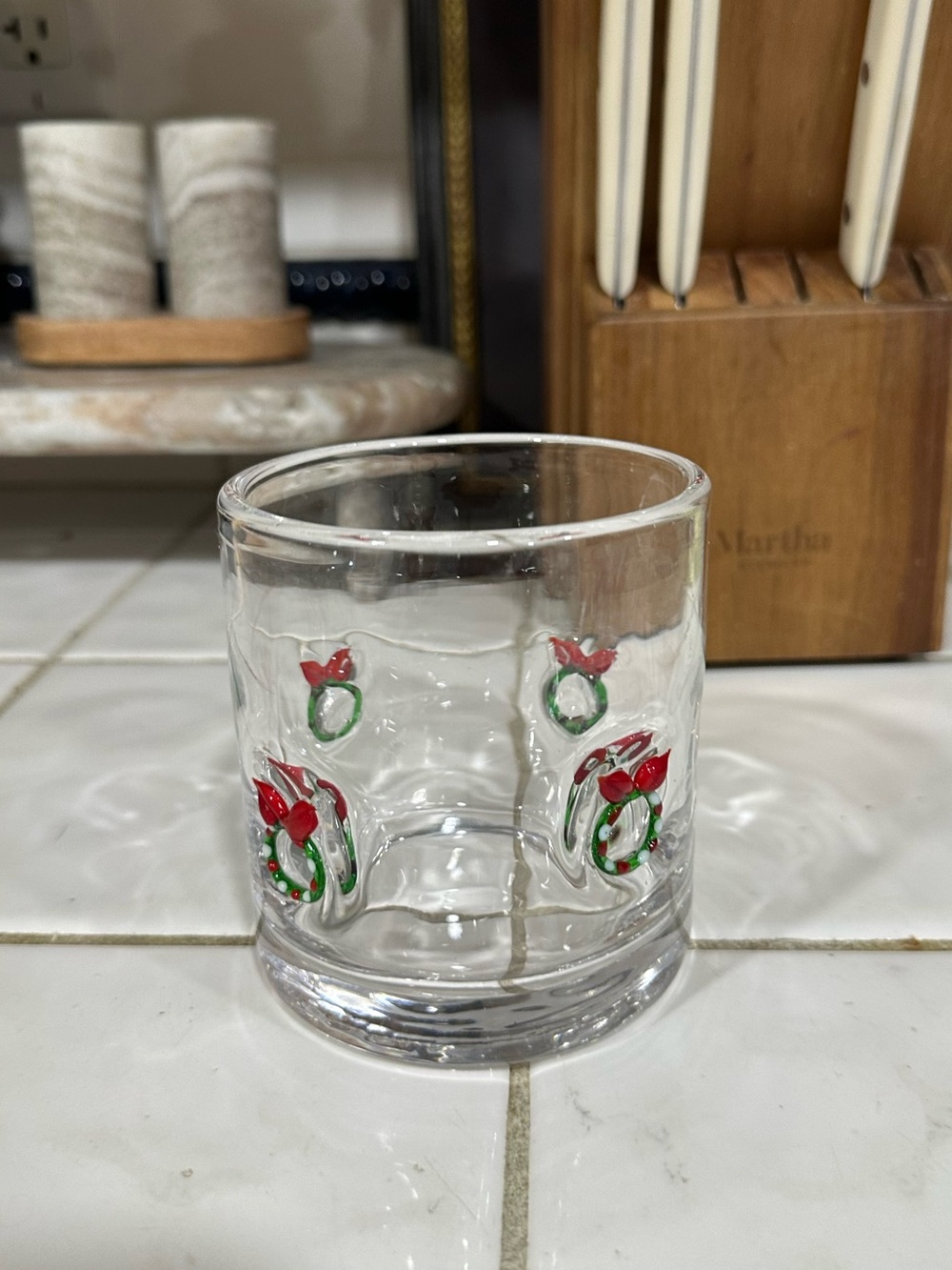 Christmas Wreath Juice Icon Glass NWOT